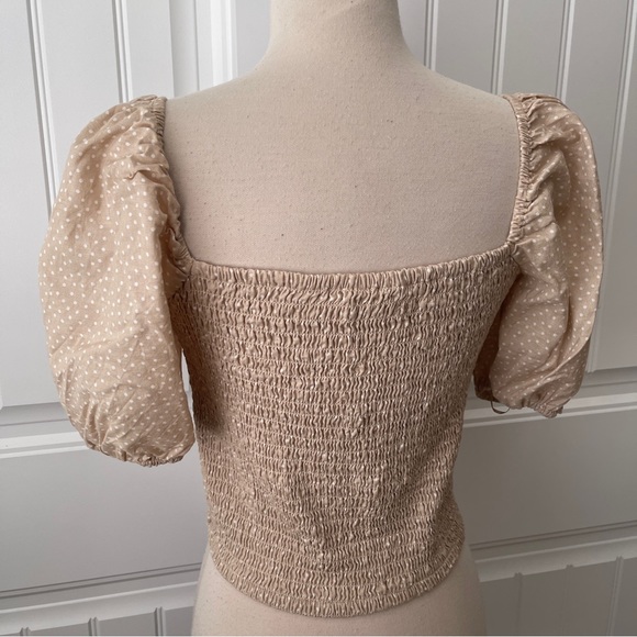 Abercrombie Tan Polka Dot Puffy Sleeve Top - Picture 5 of 7
